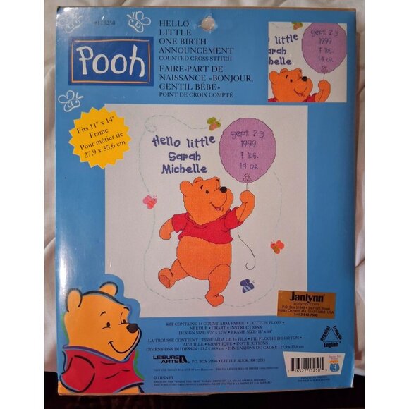 Disney Pooh Birth Announcement Counted Cross Stitch Kit 11" X 14" Frame NEW - Picture 1 of 7